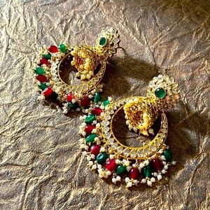 ✨Gold Tone Made in India Wedding Earrings Seed Pearls & Cubic Zircona BRAND NEW✨